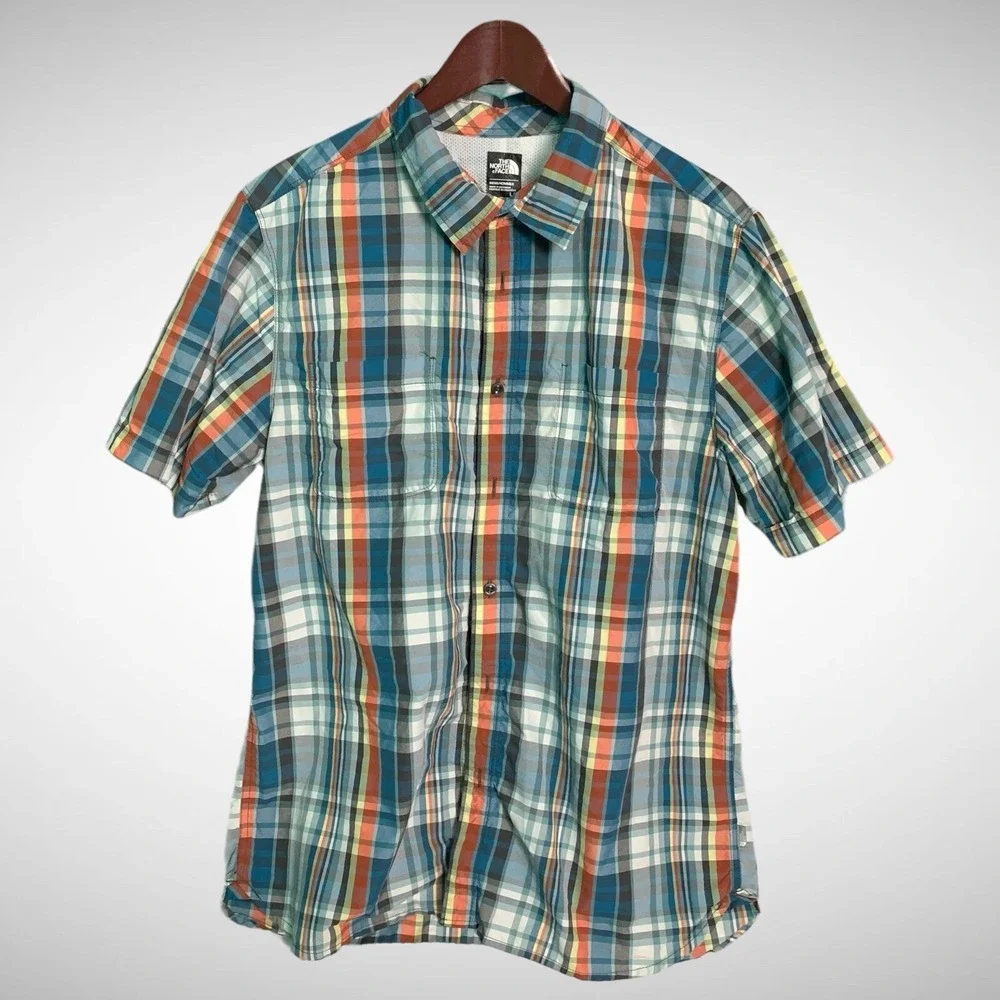 The North Face Shirt Mens Large Plaid Short Sleeve Button Up Pre Owned Blue Vent